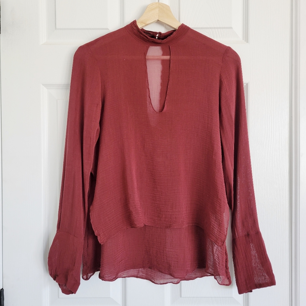 Zara Burgundy Layered Long‎ Sleeve Blouse